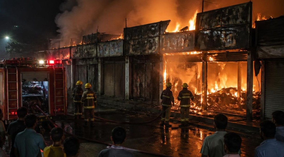 Overnight fire guts three shops at Bhadrak's Basudevpur market